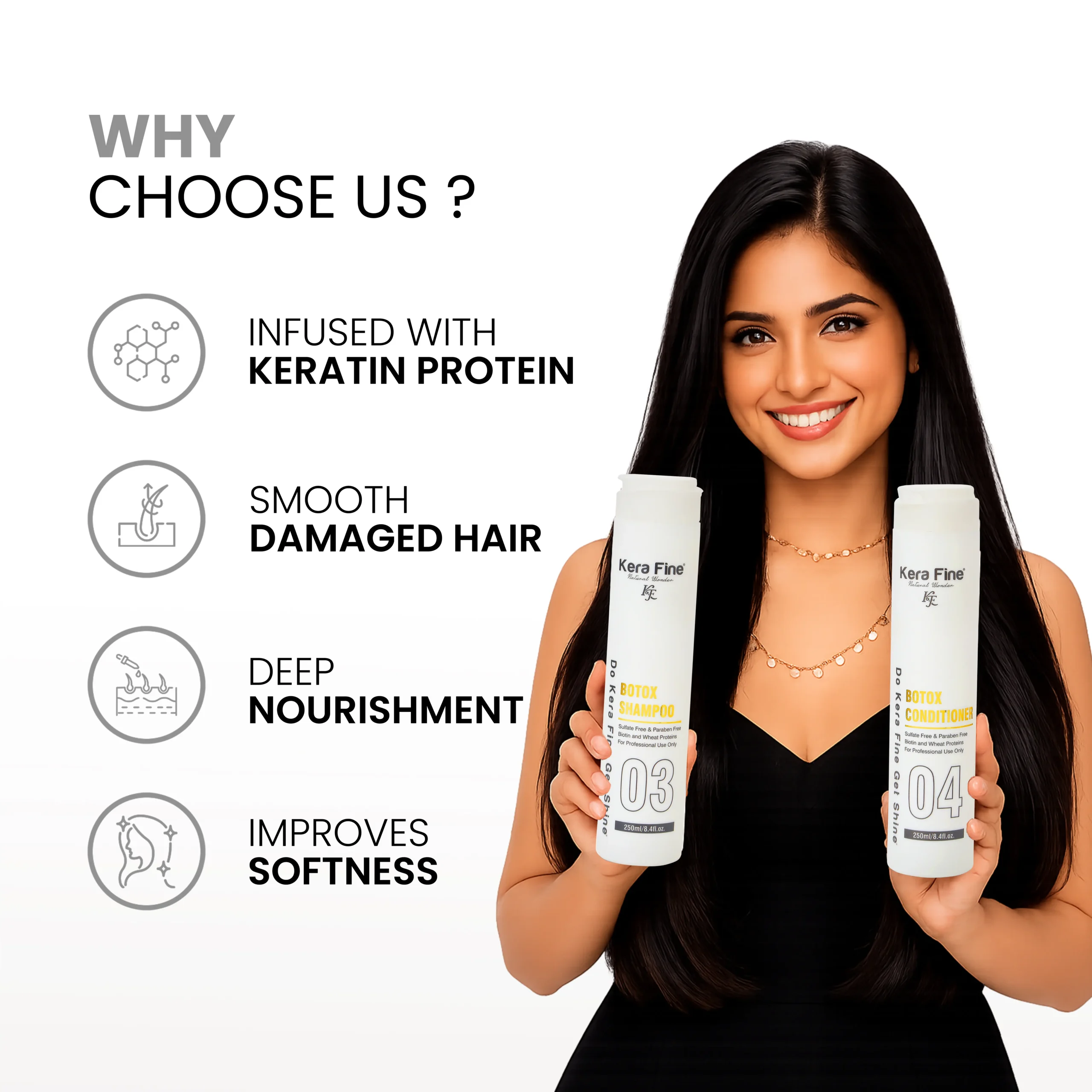 KERA FINE BOTOX HAIR SHAMPOO AND CONDITIONER COMBO | DEEP REPAIR & SMOOTHENING | 250ML EACH 5 KERA FINE BOTOX HAIR SHAMPOO AND CONDITIONER COMBO | DEEP REPAIR & SMOOTHENING | 250ML EACH - Image 2