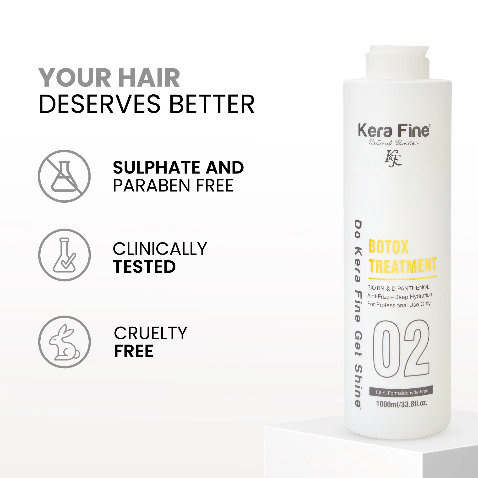 KERA FINE BOTOX TREATMENT (1000 ml) – KERATIN & COLLAGEN REPAIR FOR SMOOTH, FRIZZ-FREE HAIR 8 Kera Fine Botox Treatment Features