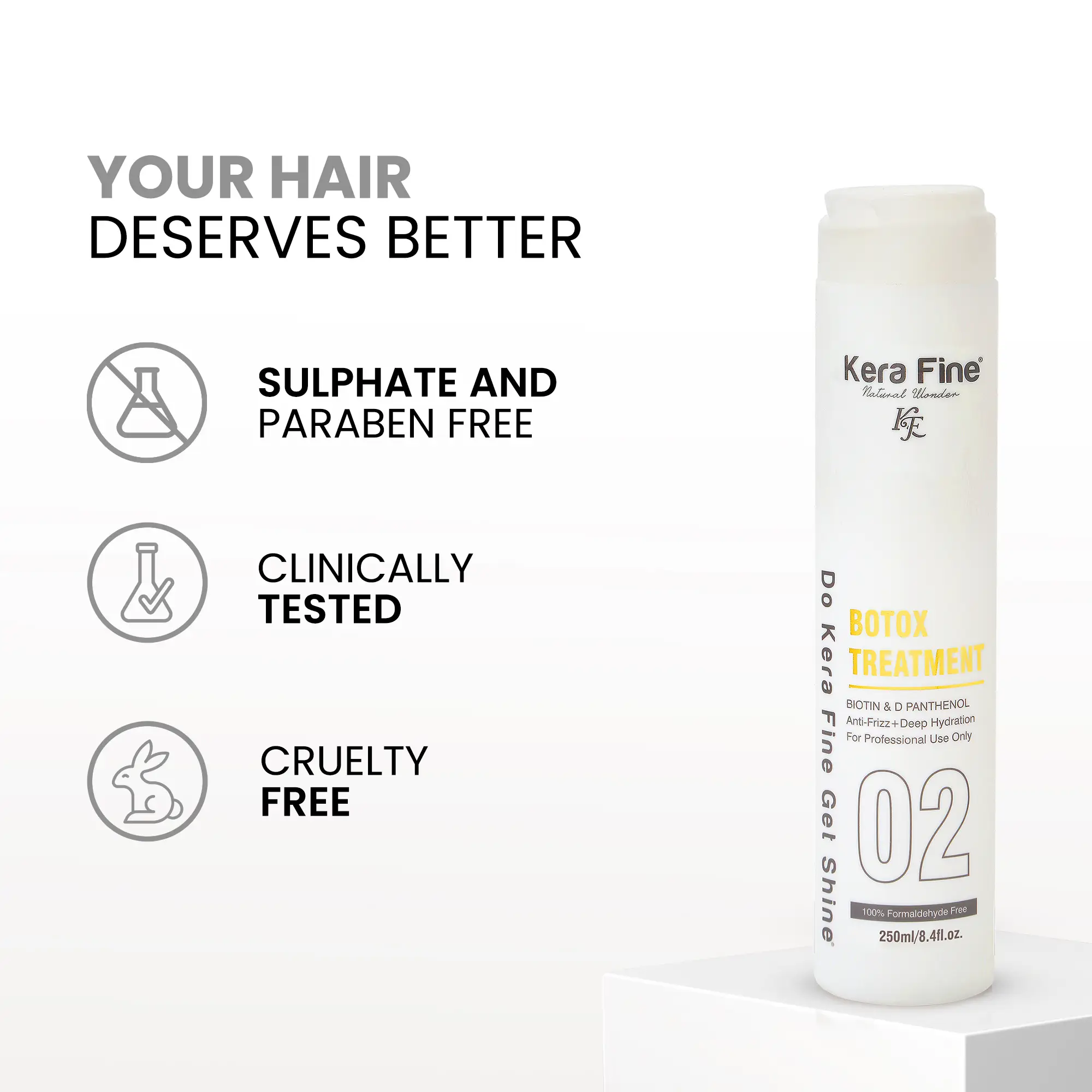 Kera Fine Hair Botox Treatment for Damaged, Dry & Frizzy Hair | Keratin & Collagen Repair | Professional Hair Smoothing & Frizz Control | 250 ml 9 Kera Fine Botox Treatment Features