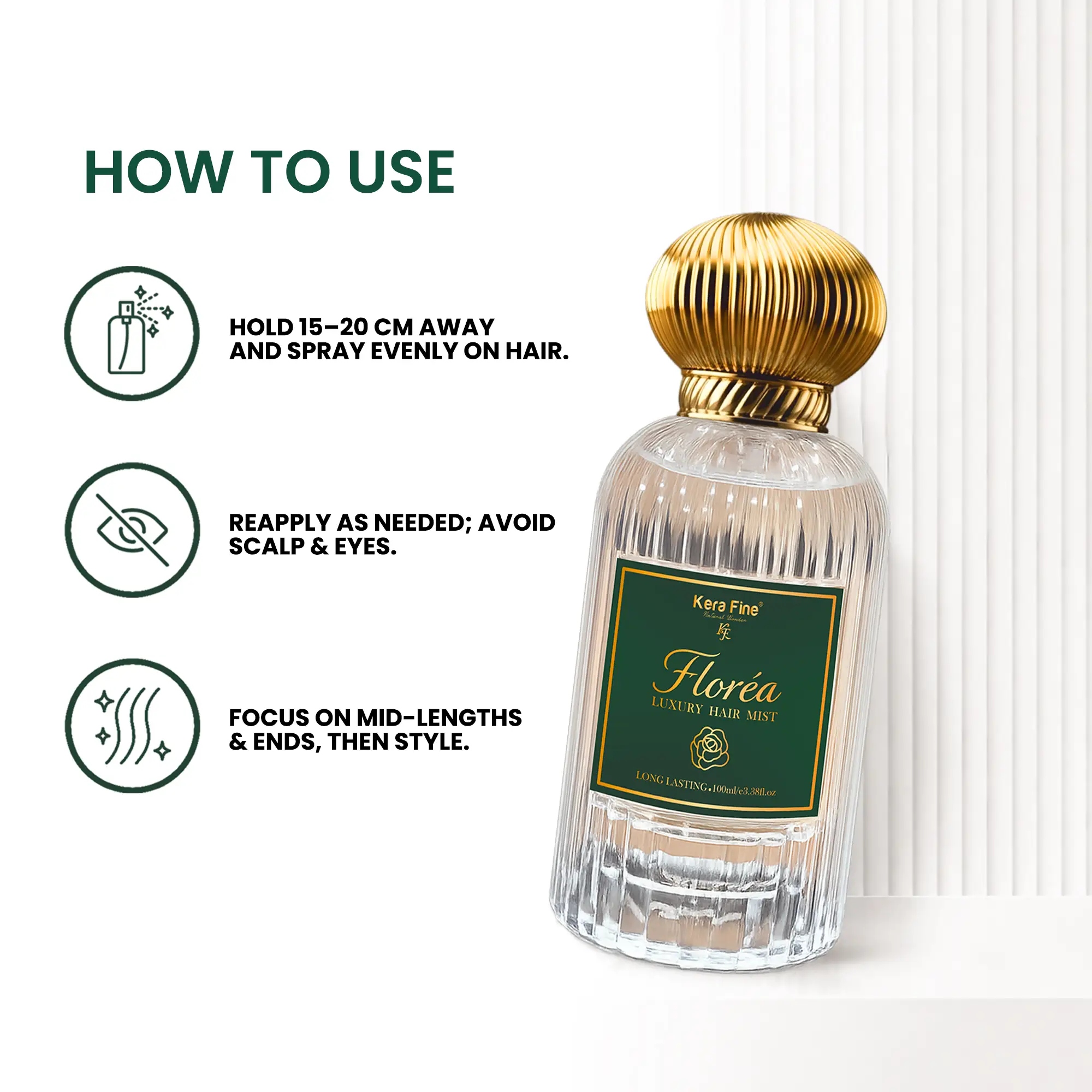 Florea Luxury Hair Mist – Luxury Fragrance, Hydration & Shine in Every Spray 7 Florea Hair Mist How to Use