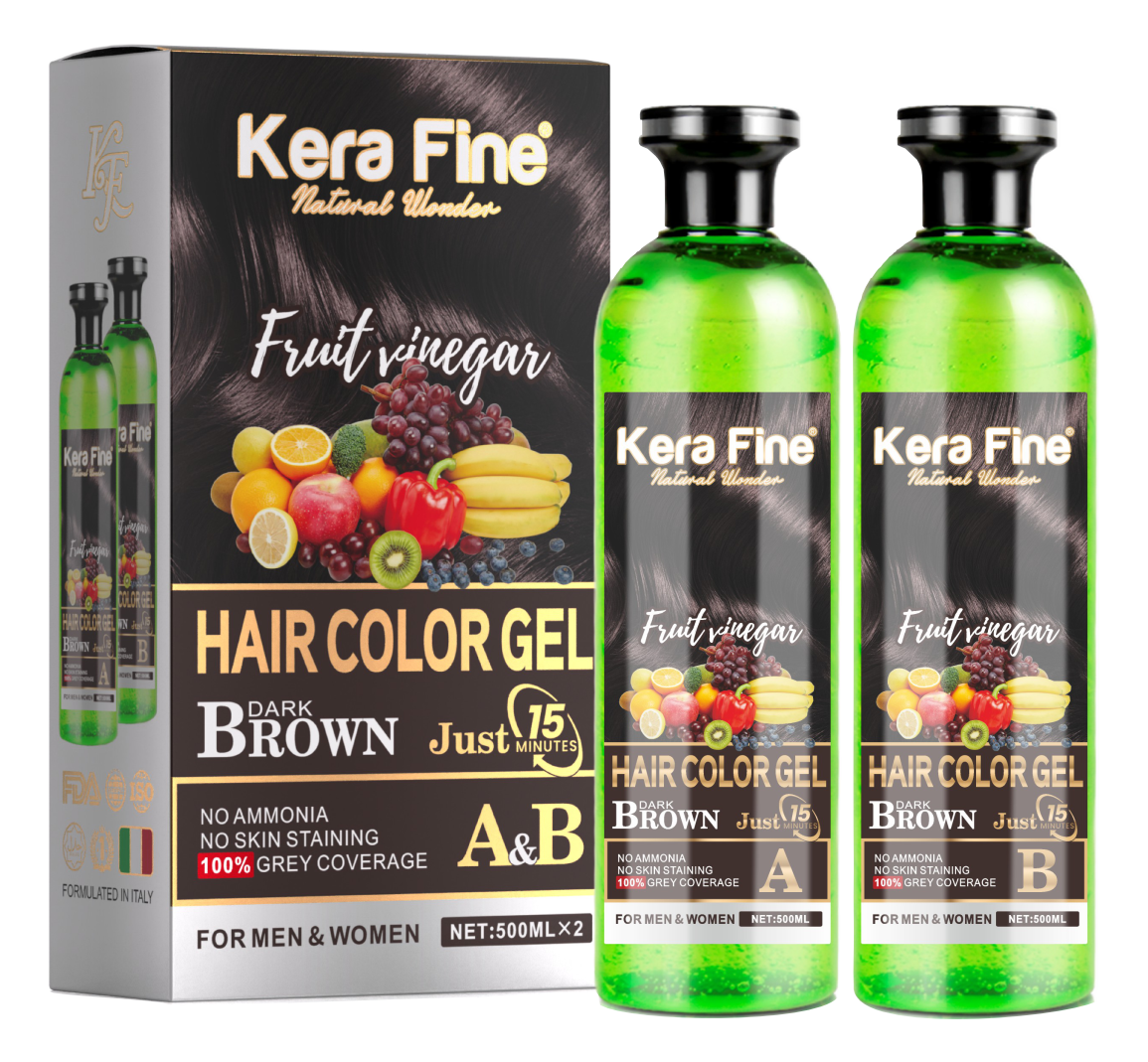 KERA FINE FRUIT VINEGAR GEL HAIR COLOR – Dark Brown | 100% GREY COVERAGE IN 5 MINUTES | NO AMMONIA, NO STAINS
