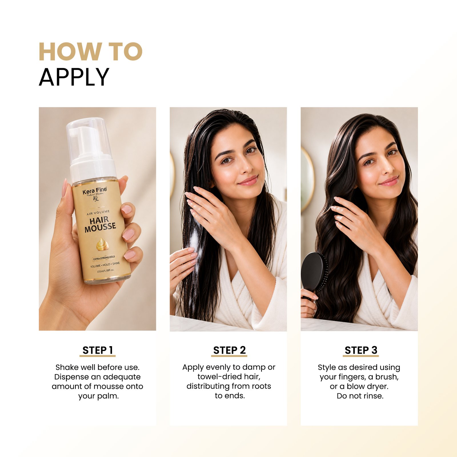 Kera Fine Hair Mousse for All Hair Types | Strong Hold, Lightweight Volume & Natural Shine | 250ml 6 Hair Mousse