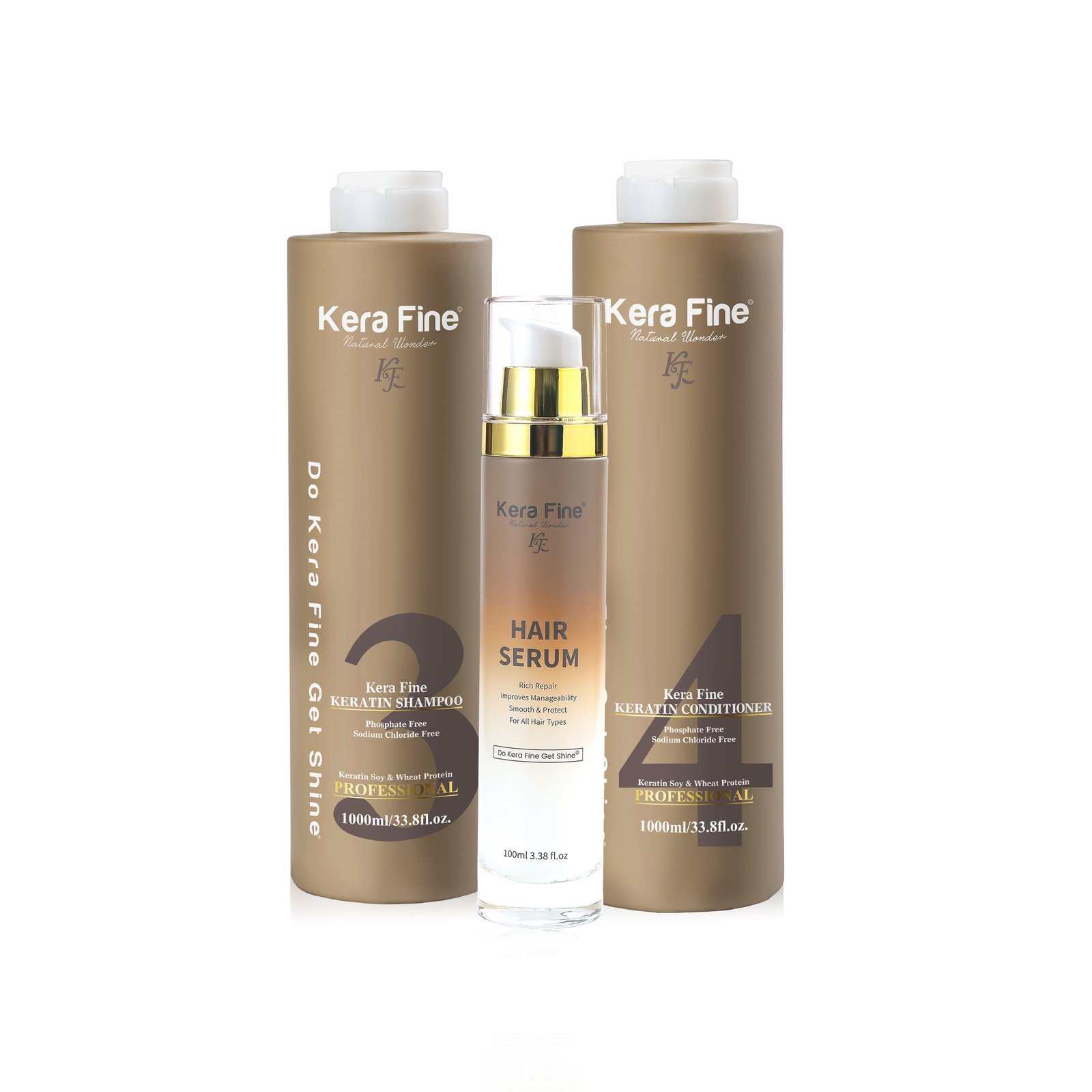 Kera Fine Keratin Shampoo, Conditioner & Hair Serum Combo | Professional Hair Care for Smooth & Healthy Hair | 1000ml + 1000ml + 100ml 4 Keratin Shampoo, Conditioner & Hair Serum Combo